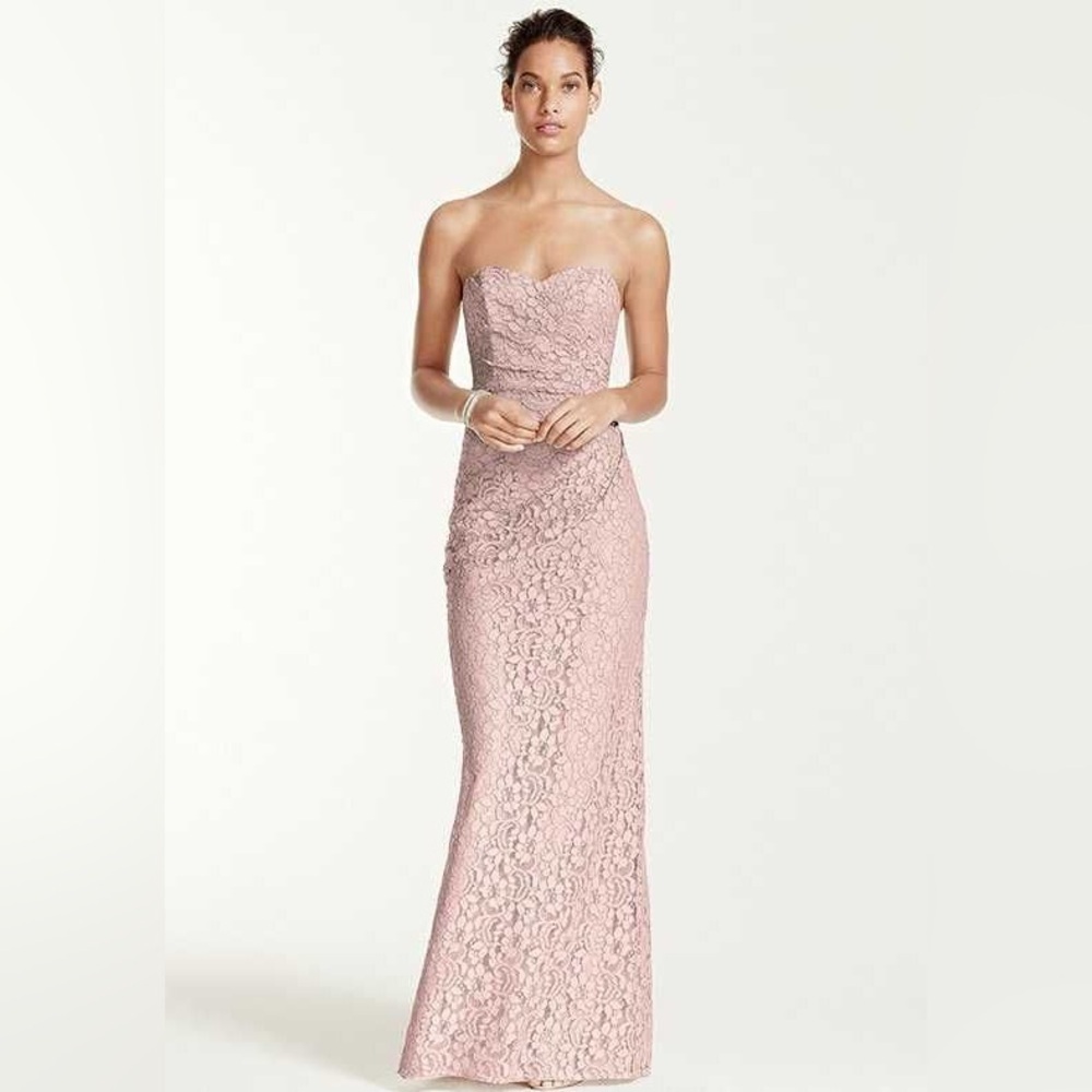 David's Bridal Pink Lace Strapless Gown
